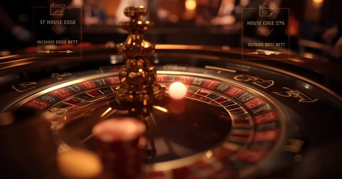 Roue de roulette en mouvement dans un casino, avec une bille blanche tournant autour du cylindre, éclairage chaud et ambiance luxueuse.
